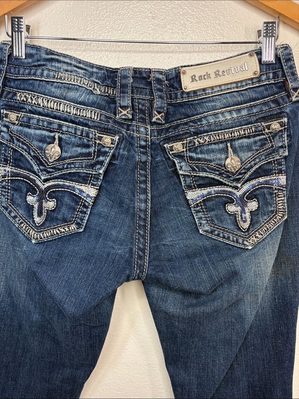 Rock Revival Celine Easy Boot Sequined Denim Jeans Women Size 28